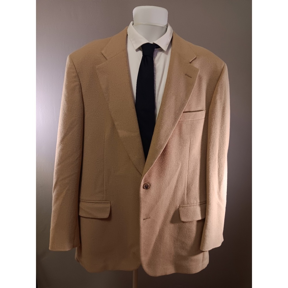 Vintage Club Room 100% Camel Hair Blazer Sport Coat 44L Tan Macy's Classic USA